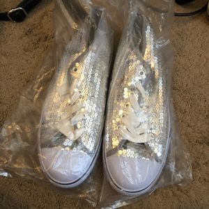 Traffic Silver Sequin Converse-Style Sneakers